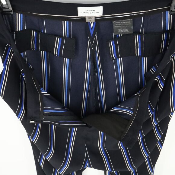 Tahari Dress Pants Womens 16 Black Blue Stripe Wide Leg Lightweight ASL - Picture 10 of 12